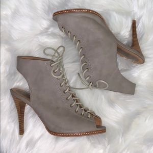 Very Volatile | peep toe lace up heels